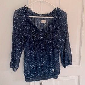 Abercrombie & Fitch Navy and White Polka Dot Top Medium